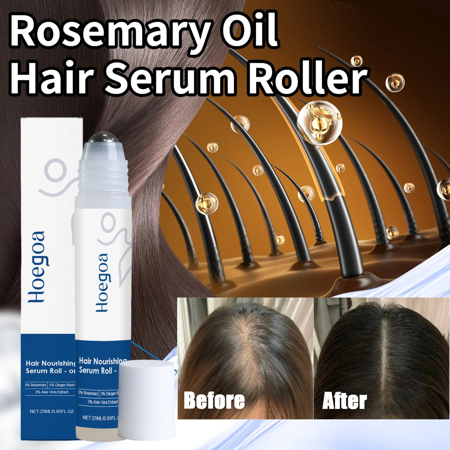 Ginger Hair Growth Oil Nourishing Strengthening Hair Roots Scalp Treatment Hair Loss Serum Moisturizing Hair Care Essence Roller